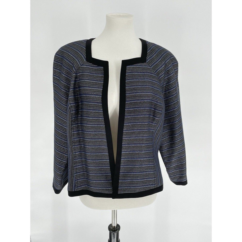 Vintage Kasper Separate Women Size 14 Open Blazer Black Blue Silver Thread Lined